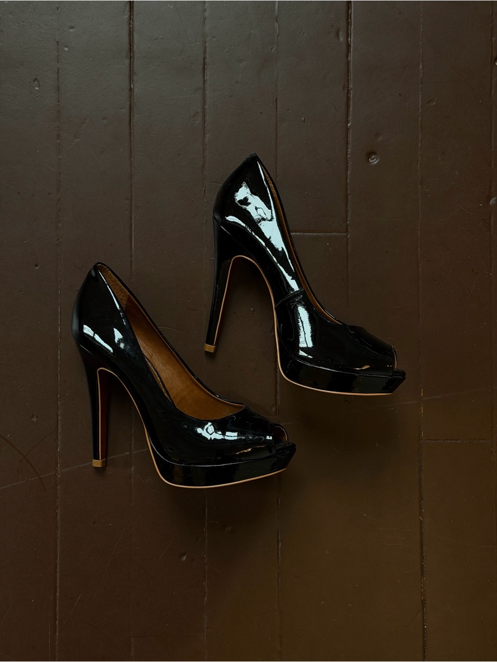 L'INTERVALLE Black Patent Peep-Toe Platform Heels